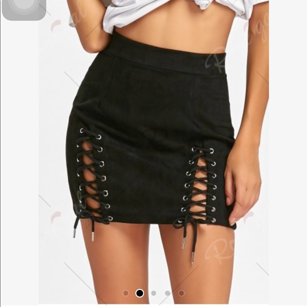 Black Lace Up Mini Skirt